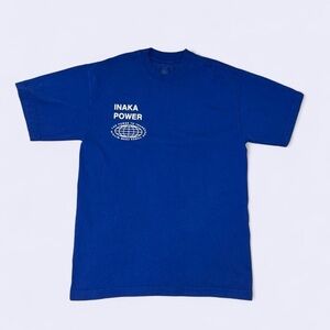 Inaka Power Blue Graphic T-Shirt Small Globe Logo Front Back Streetwear Tee